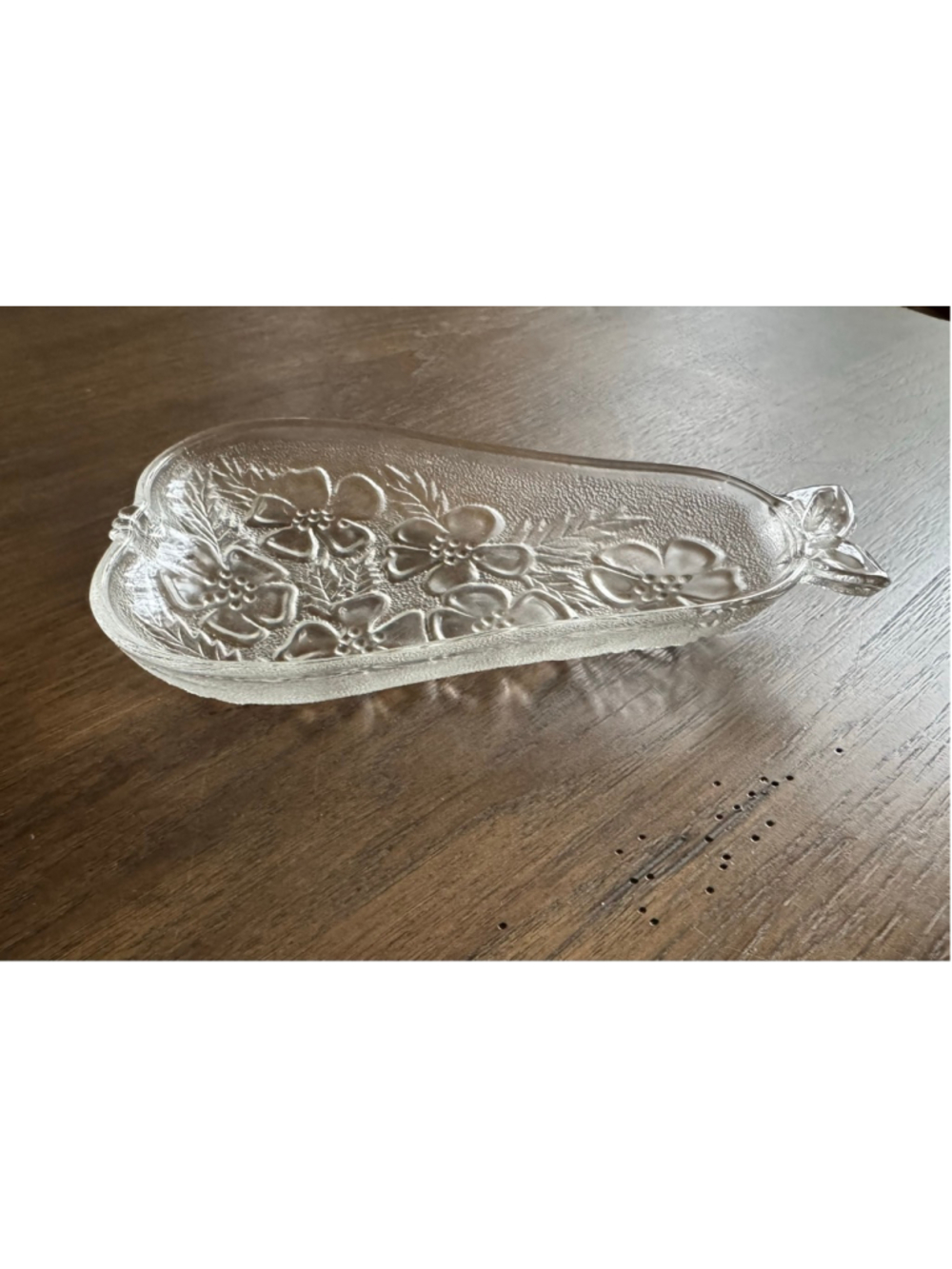 Vintage Pressed Glass Pear Dish — Floral - Picture 2 of 3